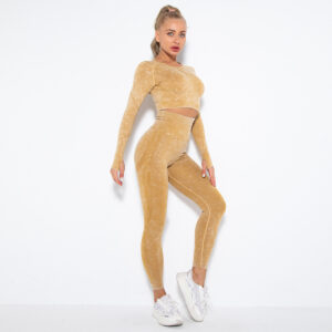 Seamless Long-Sleeve Washed Yoga Sports Set MMT006